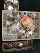 ANTIQUE AND LATER VARIOUS WORLD COINS TO INCLUDE ONE DOLLARS, A TEN SHILLING IRISH BANKNOTE, AND A
