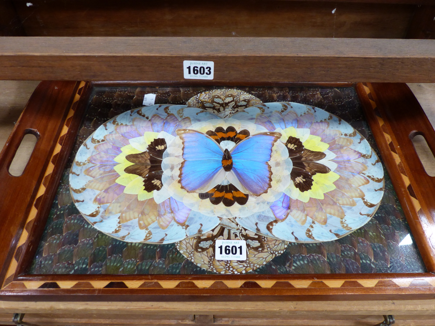 A JAMAICAN BUTTERFLY WING TRAY.