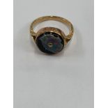 A PART OPAL DOUBLET AND DIAMOND SET VINTAGE RING. NO ASSAY MARKS, ASSESSED AS 9ct GOLD. FINGER