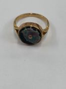 A PART OPAL DOUBLET AND DIAMOND SET VINTAGE RING. NO ASSAY MARKS, ASSESSED AS 9ct GOLD. FINGER