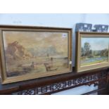 A LATE VICTORIAN OIL ON CANVAS PAINTING ALONG THE SHORE LINE TOGETHER WITH A LATER PAINTING SIGNED A