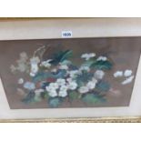 AN ANTIQUE WATERCOLOUR STUDY OF FLOWERS SIGNED INDISTINCTLY