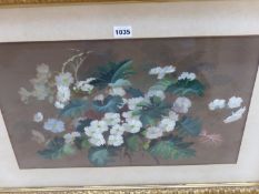 AN ANTIQUE WATERCOLOUR STUDY OF FLOWERS SIGNED INDISTINCTLY