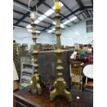 A PAIR OF BRASS DUTCH STYLE BRASS TABLE LAMPS.
