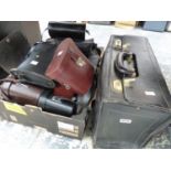 A VINTAGE PILOTS CASE AND A COLLECTION OF BINOCULAR CASES