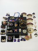 NEW OLD STOCK. CLOISONNE JEWELLEY TO INCLUDE A HAND BAG MIRROR, EARRINGS, BROOCHES, NECKLETS, PILL