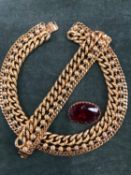 A HEAVY GILT METAL MATCHING BRACELET AND NECKLACE COSTUME SET TOGETHER WITH A WEST GERMAN SIGNED RED