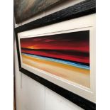 20th C. OIL ON BOARD OF A BEACH SUNSET, SIGNED WALTON. 29 x 89cms
