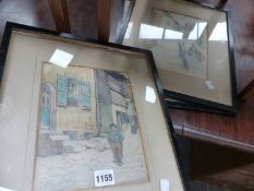 A SET OF THREE PENCIL AND CRAYON DRAWINGS SIGNED E L GRASFORD? SCENES IN BRITTANY