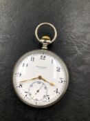 A DEACON & SONS LUTON, SIGNED NICKEL CASED OPEN FACE POCKET WATCH.