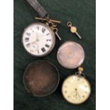 A HALLMARKED SILVER OPEN FACED POCKET WATCH WITH FUSEE MOVEMENT BY HARRIS STONE LEEDS, TOGETHER WITH