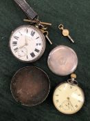 A HALLMARKED SILVER OPEN FACED POCKET WATCH WITH FUSEE MOVEMENT BY HARRIS STONE LEEDS, TOGETHER WITH