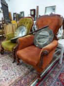 TWO VICTORIAN SHOW FRAME BUTTON BACK ARM CHAIRS