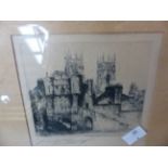 EDWARD J CHERRY 20th C. A PAIR OF SIGNED ETCHINGS 13 x 11cm, TOGETHER WITH FOUR OTHER PRINTS BY