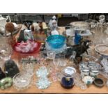 DRINKING GLASS TOGETHER WITH AN INUIT CARVED STONE OWL, OTHER CARVED STONE ANIMALS AND AN EUROPA AND