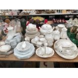 A GALLERY FLORAL BREAKFAST SERVICE, WHITE COFFEE PORCELAINS, AND ELECTROPLATE OVAL TRAY, ETC.