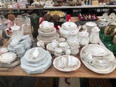 A GALLERY FLORAL BREAKFAST SERVICE, WHITE COFFEE PORCELAINS, AND ELECTROPLATE OVAL TRAY, ETC.