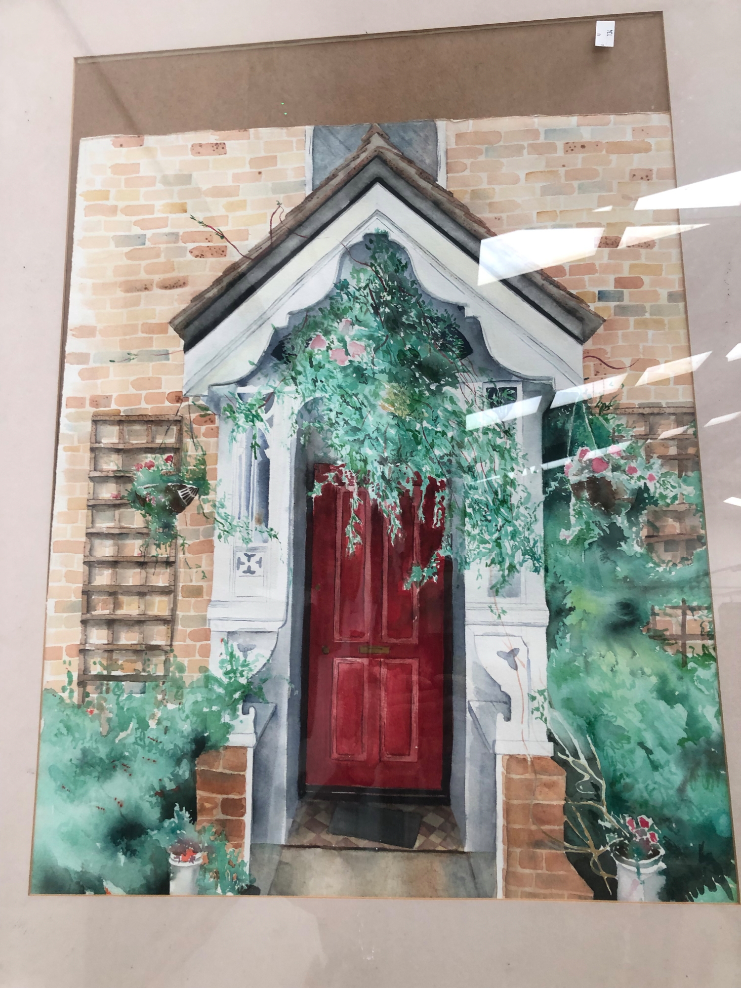 A WATERCOLOUR OF A FRONT DOOR SCENE 75 x 55cm, TOGETHER WITH ANOTHER OF A FANTASIA OF NATURE 65 x