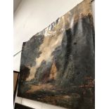 A LARGE DISTRESSED OIL ON CANVAS. 93 x 132cms