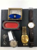 A WALTHAM USA WRISTWATCH, TOGETHER WITH A UNHALLMARKED FILIGREE STYLE PENDANT ASSESSED AS SILVER AND