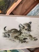 PRINT AFTER RALPH THOMPSON OF A TIGER CUB TOGETHER WITH A PICTORIAL MAP OF OXFORDSHIRE