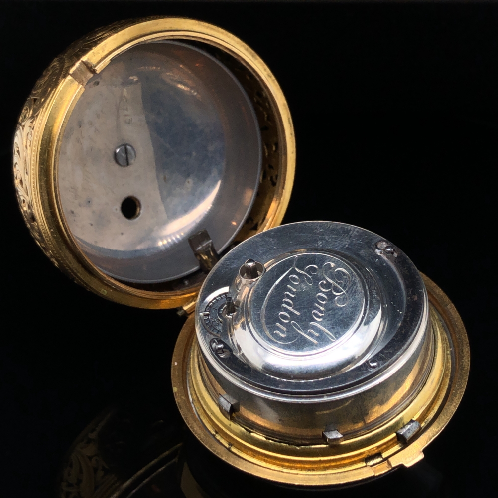 AN ANTIQUE GOLD PAIR CASED POCKET WATCH, SIGNED BONLY LONDON, (SIC) PROBABLY DEVERAUX BOWLEY, - Image 5 of 21