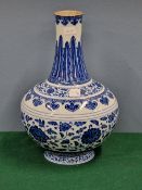 A CHINESE BLUE AND WHITE BOTTLE VASE PAINTED WITH MING STYLE LOTUS, RUYI LAPPET AND STIFF LEAF