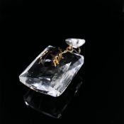 A VINTAGE CUT CRYSTAL ARTICULATED GLASS LARGE PENDANT WITH A SMOKEY QUARTZ CARVED INSECT MOUNTED