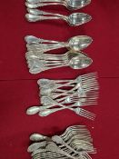 A FRENCH SILVER FLOWER AND SCROLL EDGED HOURGLASS PATTERN PART CUTLERY SET BY EMILE PUIFORCAT,
