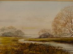 KEN MESSER (1931-2018), ARR. THE WINDRUSH FLOWING NEAR SHERBORNE, WATERCOLOUR, SIGNED LOWER LEFT AND