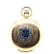 A VINTAGE WALTHAM U.S.A MASONIC OPEN FACE POCKET WATCH IN A GOLD PLATED DENNISON CASE. DIAMETER
