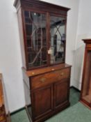 A 19th C. MAHOGANY SECRETAIRE DISPLAY CABINET, THE ASTRAGAL GLAZED DOORS ABOVE THE SECRETAIRE DRAWER