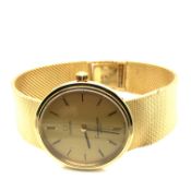 AN 18ct GOLD OMEGA CONSTELLATION QUARTZ WRIST WATCH ON A MILIANESE STYLE BRACELET WITH LADDER CLASP.