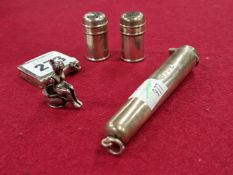 A SILVER CHEROOT HOLDER CASE, BIRMINGHAM 1899, A STERLING SILVER CYLINDRICAL SALT AND PEPPER, A LADY