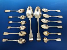 VARIOUS SILVER FIDDLE PATTERN CUTLERY, VARIOUS LONDON MAKERS, GEORGE III TO VICTORIAN DATES,