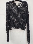 MOSCHINO CHEAP & CHIC BLACK FLORAL CROCHET KNIT AND BEADWORK GRANDMA CROPPED CARDIGAN. SIZE UK 14.