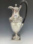 A SILVER BALUSTER JUG BY HENRY CHAWNER, LONDON 1792, A BRIGHT CUT ROUND ARCH BAND BELOW THE
