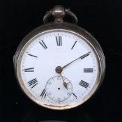 AN ANTIQUE VICTORIAN HALLMARKED SILVER FUSEE MOVEMENT OPEN FACE POCKET WATCH. BOTH COVERS DATED