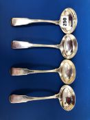 THREE SILVER FIDDLE PATTERN SAUCE LADLES BY PETER AND WILLIAM BATEMAN, LONDON 1808, TOGETHER WITH