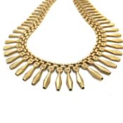 A VINTAGE 9ct HALLMARKED GOLD CLEOPATRA STYLE FLAT NECKLACE. LENGTH 41cms. WEIGHT 18.59grms.