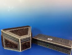 AN ANGLO INDIAN MICROMOSAIC AND CARVED WOOD STATIONERY BOX, THE WOODEN PANELS CARVED WITH BIRDS,