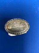 A SILVER NUTMEG GRATER BY SAMUEL PEMBERTON, BIRMINGHAM 1801, THE OVAL LID WITH A LAUREL LEAF BAND