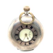 AN ANTIQUE JW BENSON HALLMARKED SILVER HALF HUNTER POCKET WATCH. THE MOVEMENT ENGRAVED THE BANK,