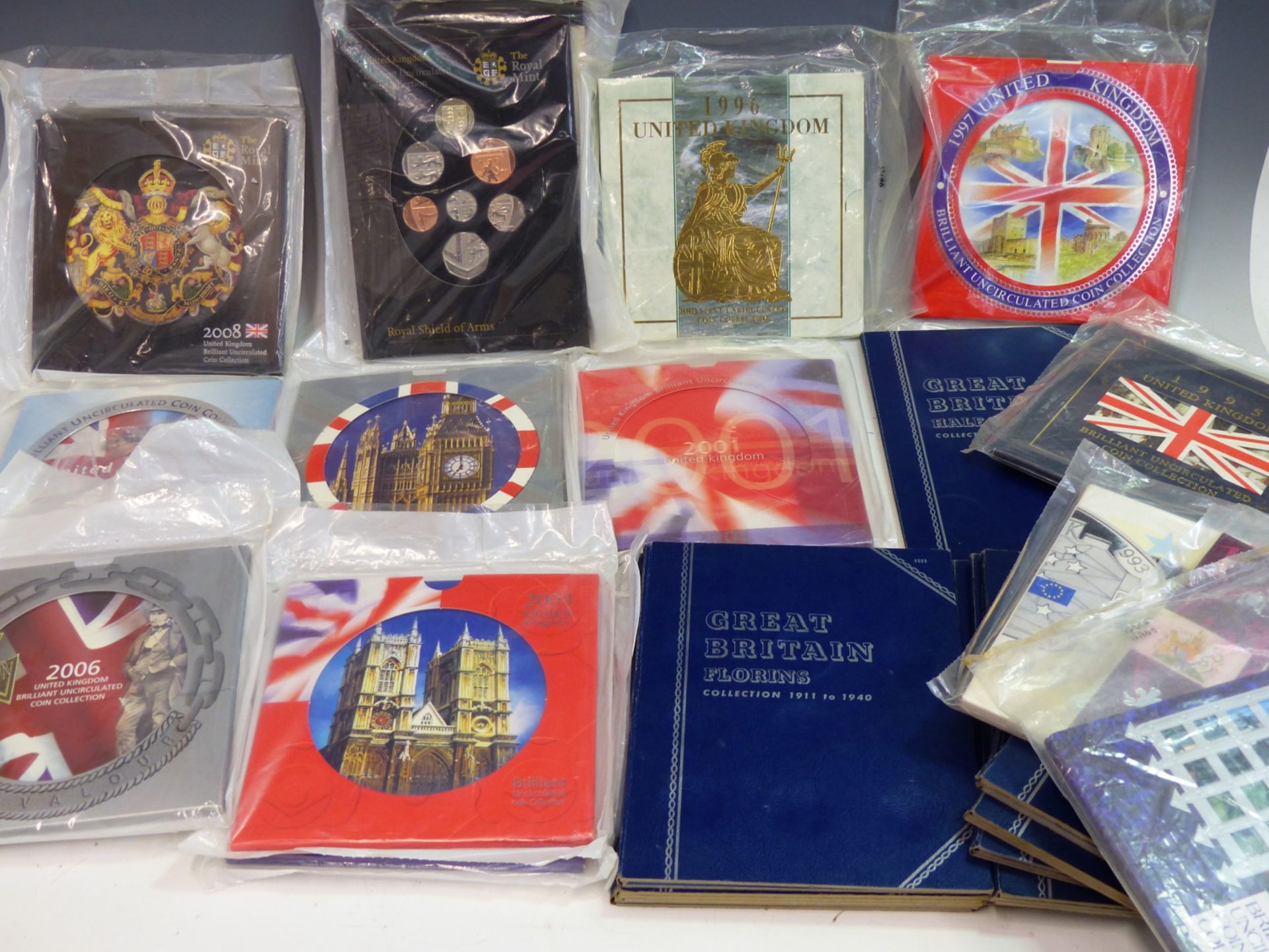 COINS- 27 UNCIRCULATED COIN YEAR PACKS 1982-2008 ROYAL MINT- MOST UNOPENED. TOGETHER WITH