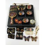 A COLLECTION OF NEW OLD STOCK VARIOUS CLOISONNE JEWELLERY TO INCLUDE BROOCHES, EARRINGS, HAIR COMBS,