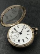 A VICTORIAN HALLMARKED SILVER OPEN FACED POCKET WATCH. DATED 1891, LONDON. THE MOVEMENT SIGNED ISAAC