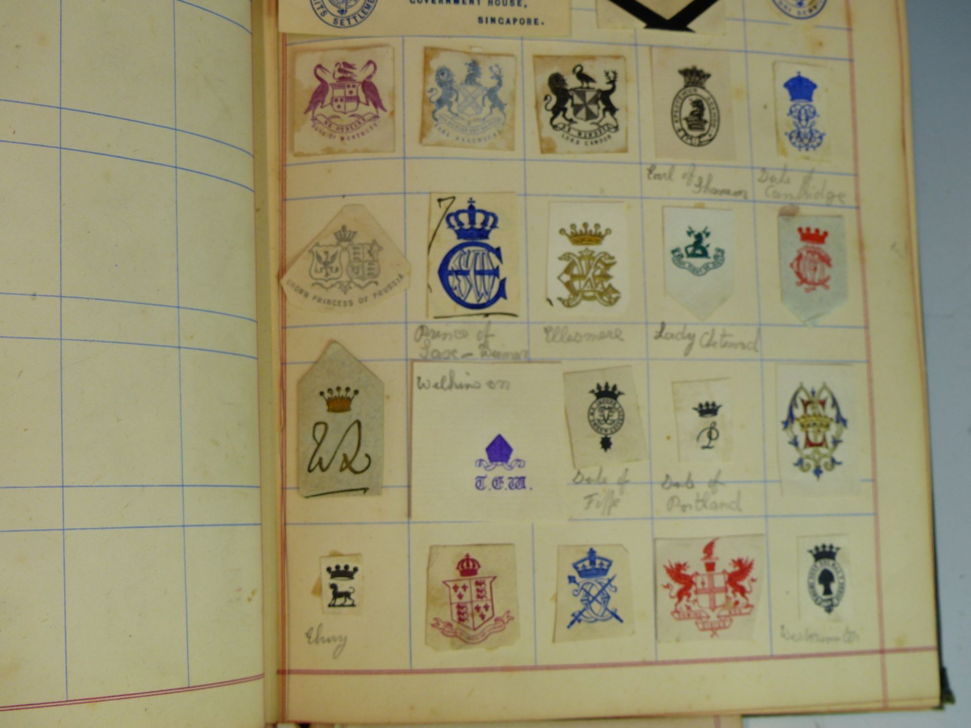 TWO VICTORIAN ALBUMS CONTAINING NUMEROUS CRESTS AND MONOGRAMS FROM LETTER HEADS ETC. - Image 5 of 9