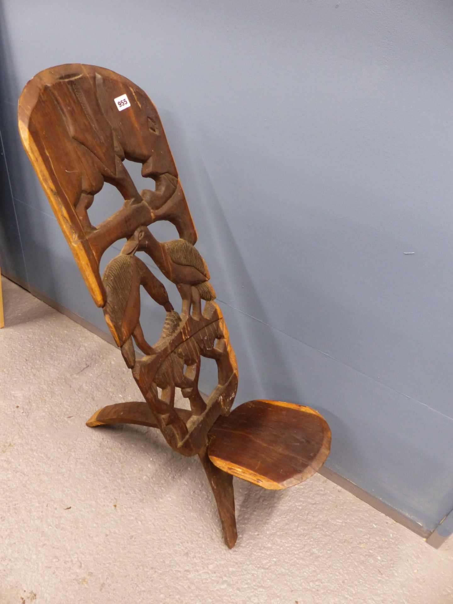 AN AFRICAN CARVED HARDWOOD "BIRTHING" CHAIR. - Image 2 of 3