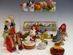 A GROUP OF VINATGE BISQUE AND OTHER PORCELAIN FIGURINES TO INCLUDE FARM ANIMALS, DOGS ETC.