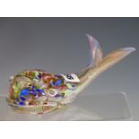 A LARGE MILLEFIORI FISH FORM PAPERWEIGHT.